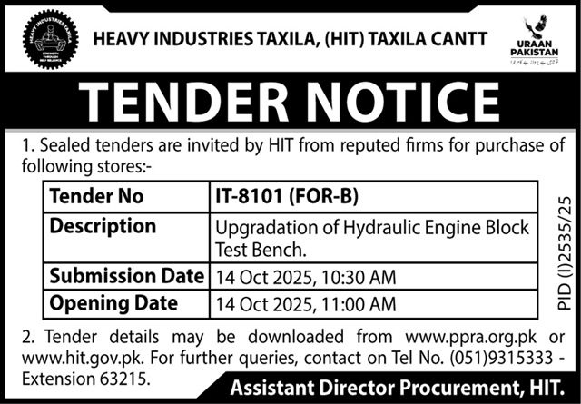 Heavy Industries Taxila Tender Notice